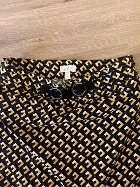 LOFT Black & Yellow Geometric Belted Mini Skirt